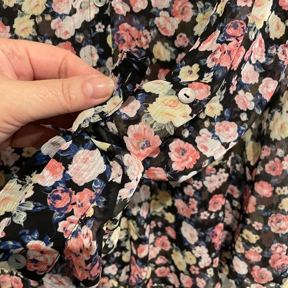 Sheer black About a Girl floral button up blouse Size L - Picture 7 of 7